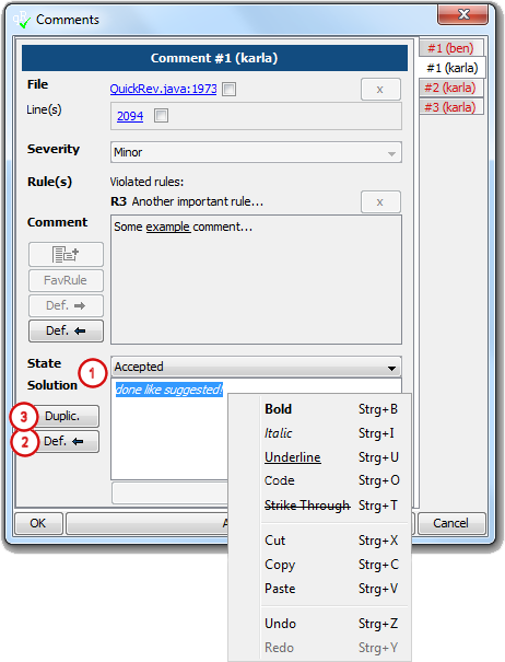 Comments dialog - state / solution