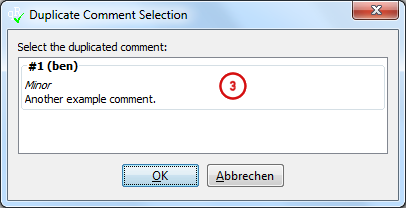 Duplicate comment selection dialog