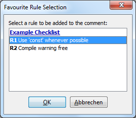 Favourite Rule Selection Dialog