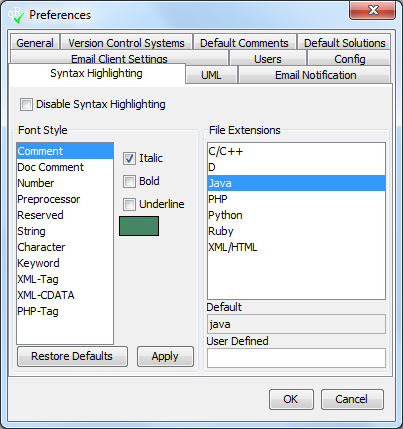 Syntax Highlighting Preferences