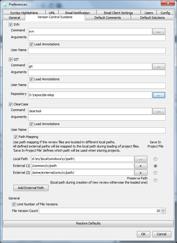 Version Control Systems Preferences