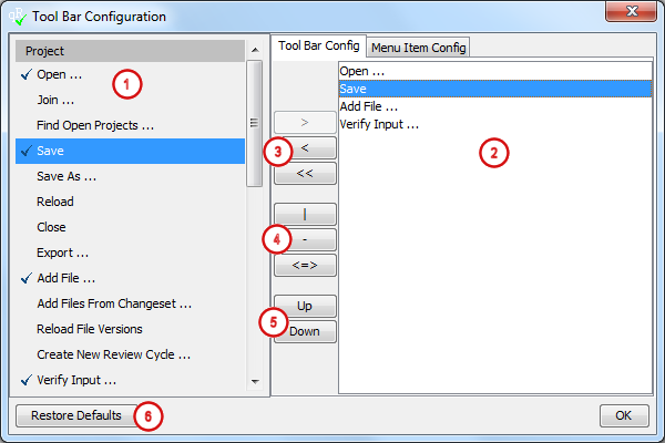 Tool Bar - configuration