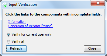 Input Verification Dialog showing incomplete input