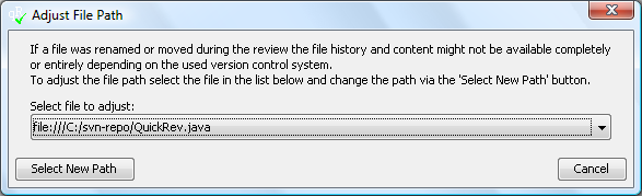 Adjust file path dialog