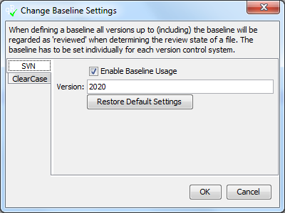 Change Baseline Settings Menu