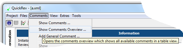 Comment Overview Menu