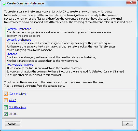 Comment Reference Dialog