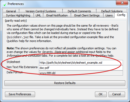 Preferences dialog with configurable stylesheet and non-text file extensions