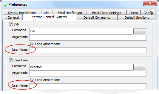User Name VCS Specific