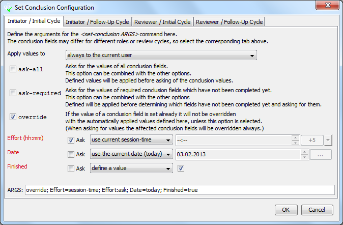 Set-Conclusion Configuration Dialog