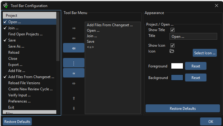 Simplified Tool Bar Config